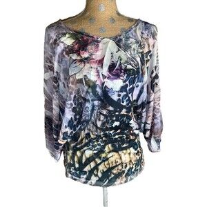 Y2K Animal Cheetah Fairy Whimsical Boho jacquard floral kimono Top Medium Artsy
